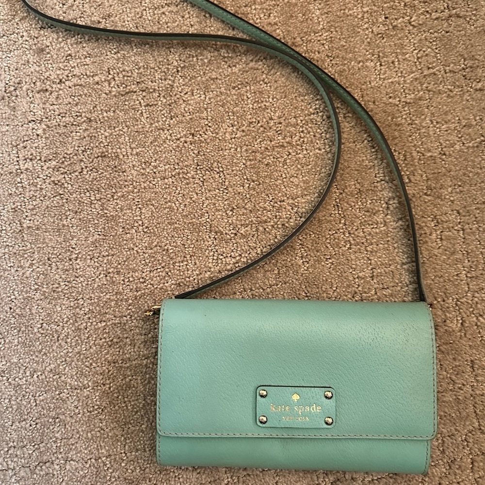 Kate Spade Crossbody Bag Leather Aqua Teal Turquoise Purse
